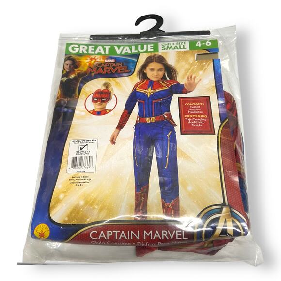 Captain Marvel Padded Jumpsuit Costume NEW NIP Rubie's S 4 5 6 - Picture 1 of 2